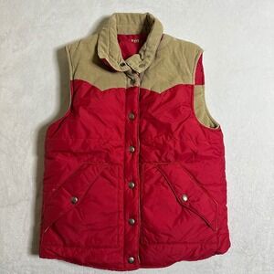 Vintage Roxy Reversible Corduroy Puffer Vest Red Tan Western Yoke Women's S
